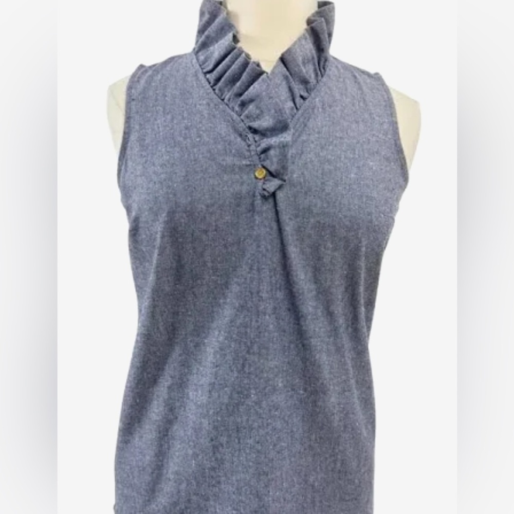 Mud Pie Chambray Ruffle Neck Tunic - Picture 2 of 4